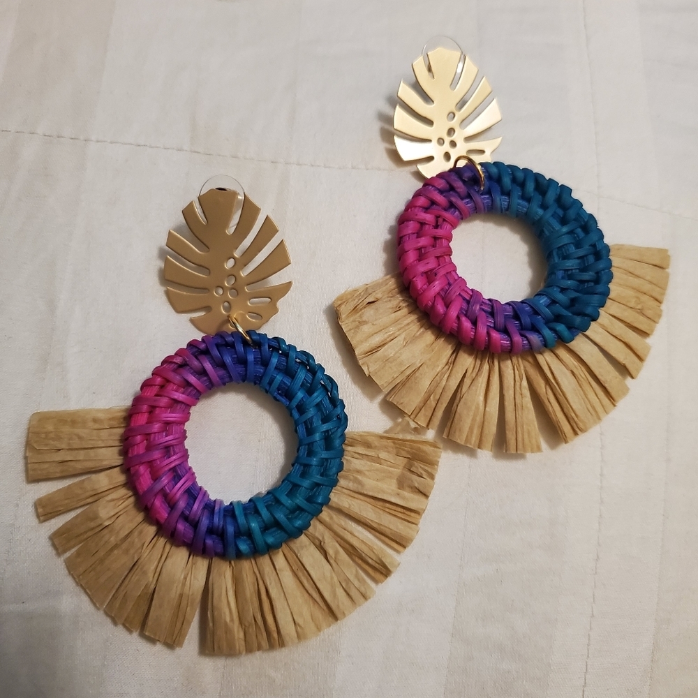 New Tropical Leaf w/Raffia & Woven Rattan … - Picture 4 of 9